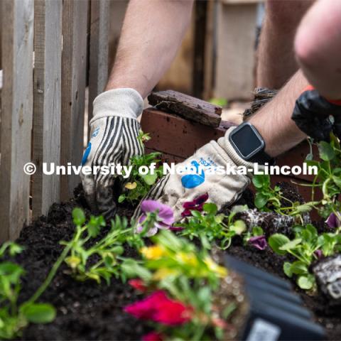 Members of Delta Phi Fraternity plant a fairy garden during the Big Event on Saturday, May 4, 2024. Photo by Kirk Rangel for University Communication.